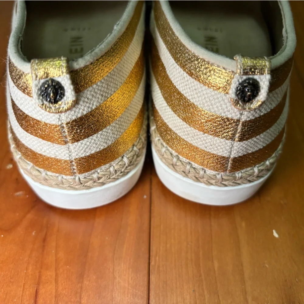 Anne Klein Gold and Cream Striped pineapple summer vacation Espadrilles